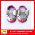 Factory Wholesale mary jane gold flower rose cow leather baby moccasins shoe with gold bows baby soft girls shoe